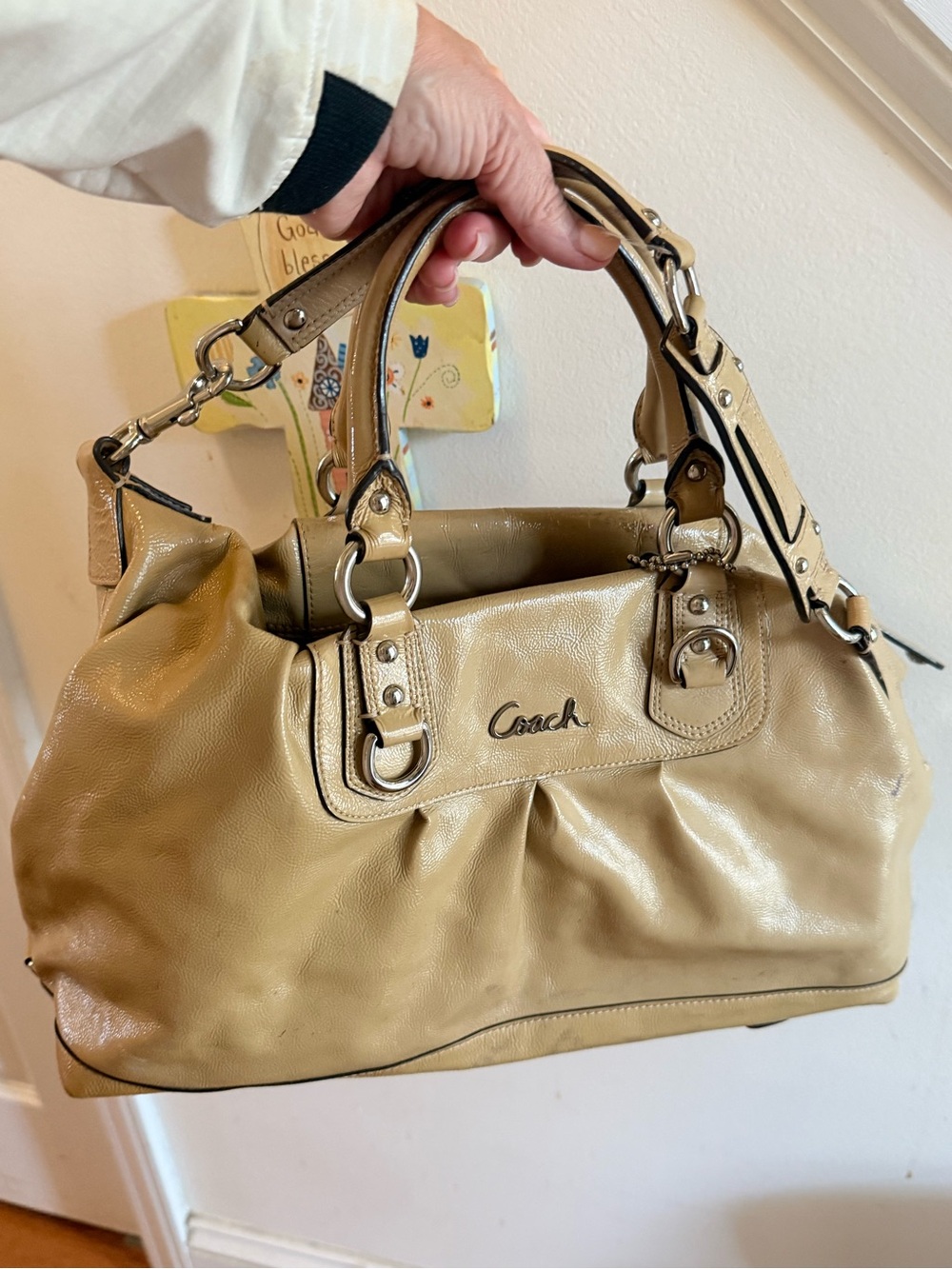 Coach Tan Leather Shoulder Satchel with Top Handles